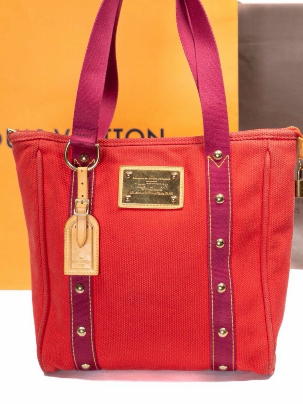 LOUIS VUITTON Cabas Antigua MM Red Purple Tote EUC